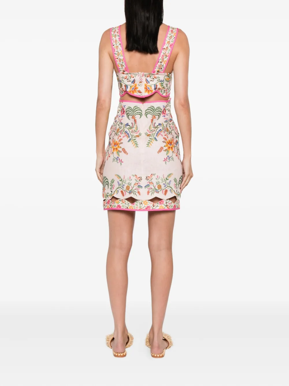 Farm Rio Pink Delicate Forest Linen Mini Dress In Multi