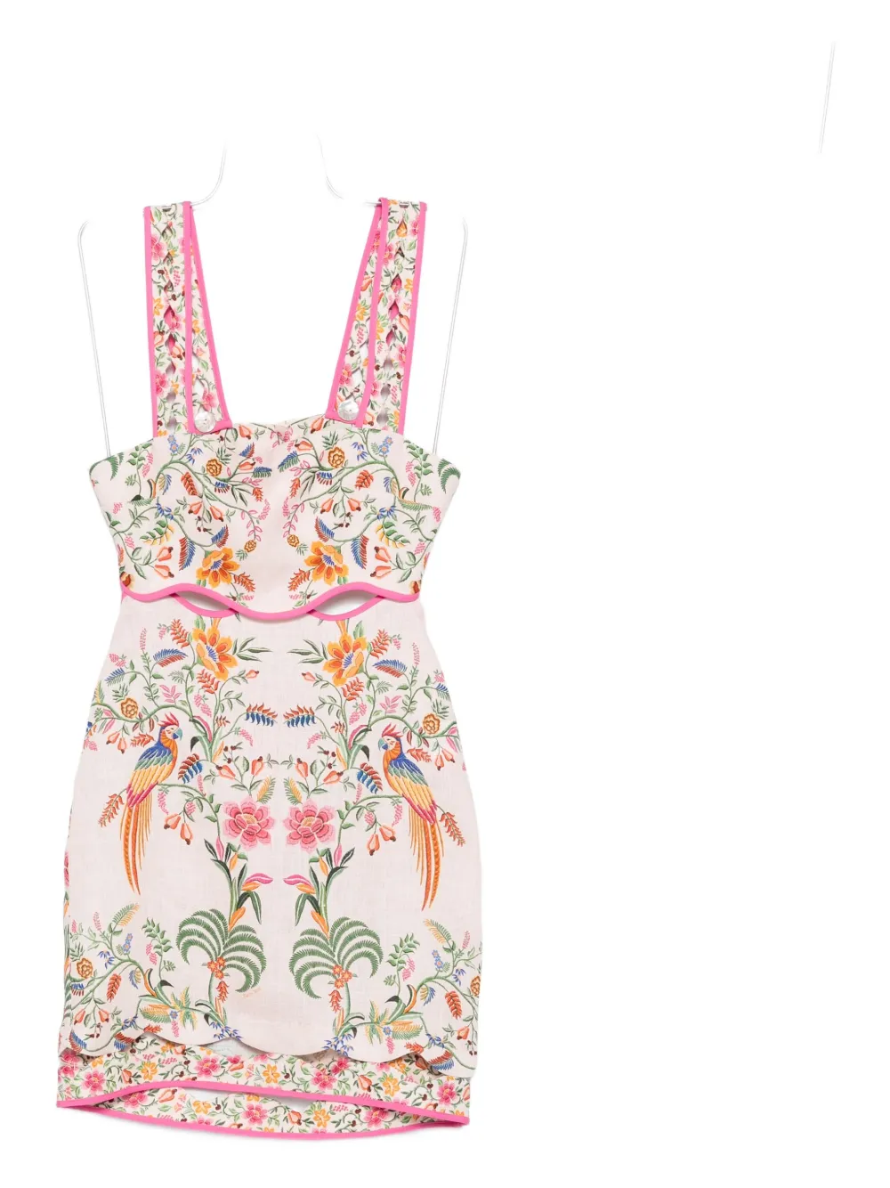 Farm Rio Pink Delicate Forest Linen Mini Dress In Multi
