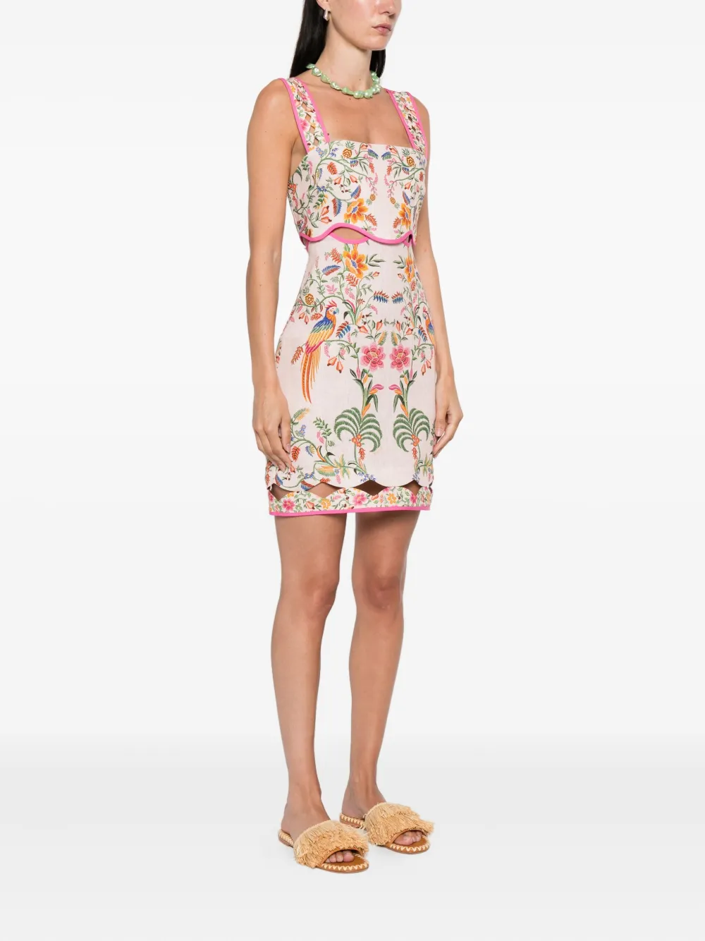 Farm Rio Pink Delicate Forest Linen Mini Dress In Multi