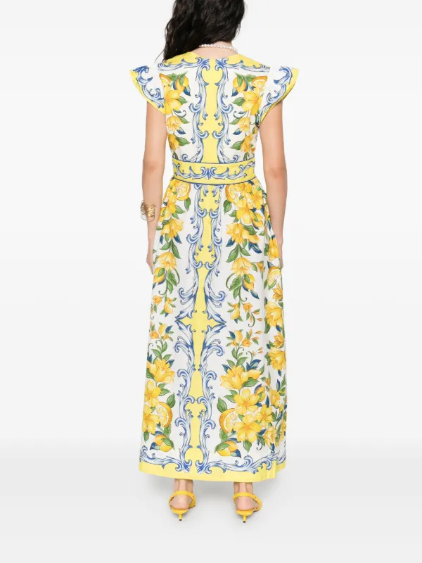 knee length dresses for ladies Green Flowering Garden Tree Sleveeless Midi Dress main image 1