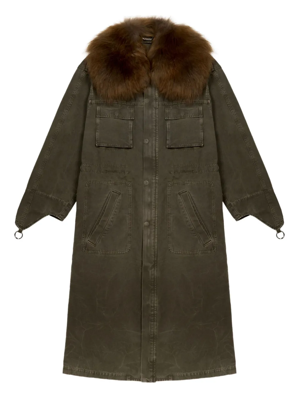 Blumarine Fur-collar Parka Coat In Green