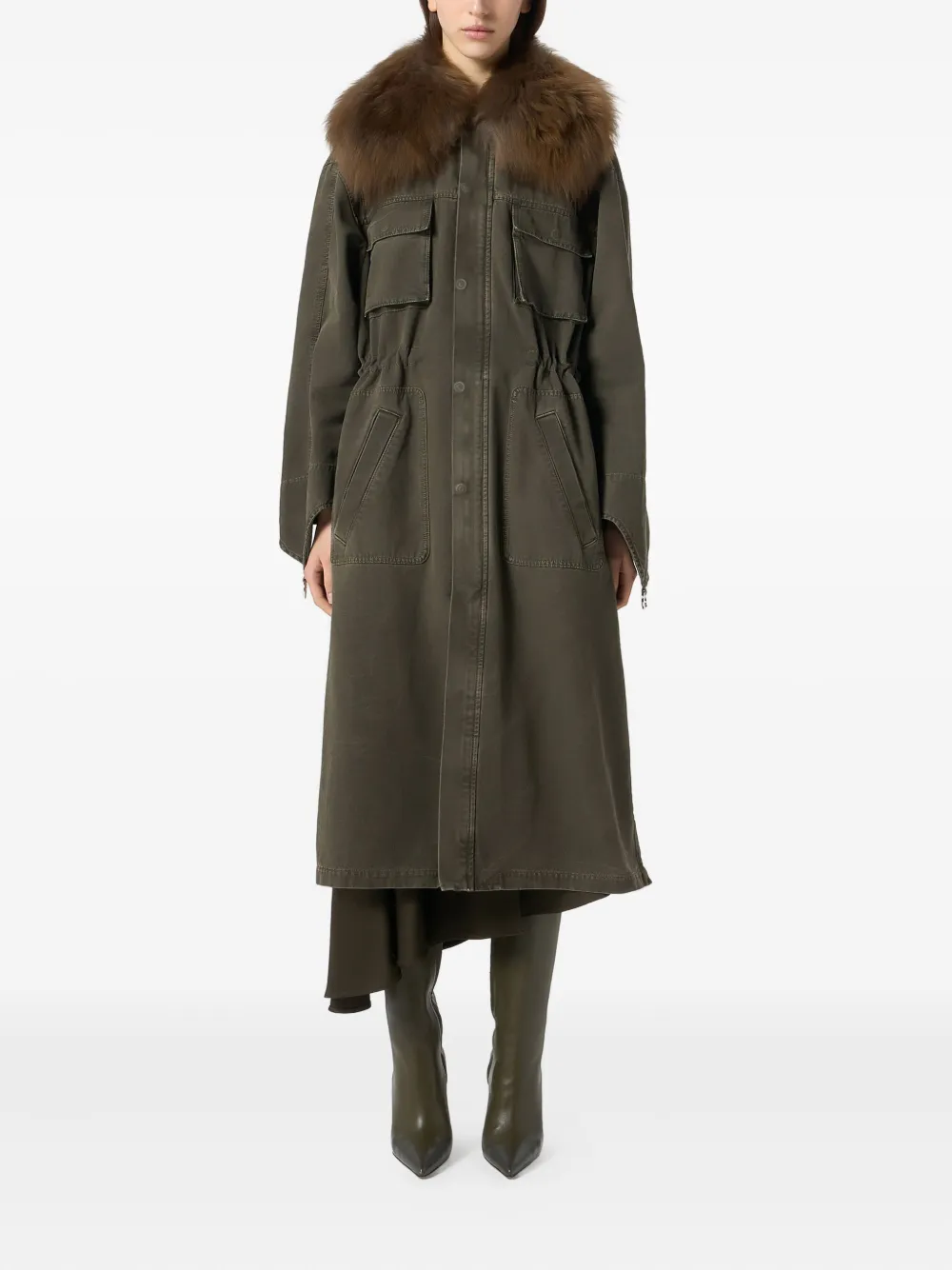Blumarine Fur-collar Parka Coat In Green