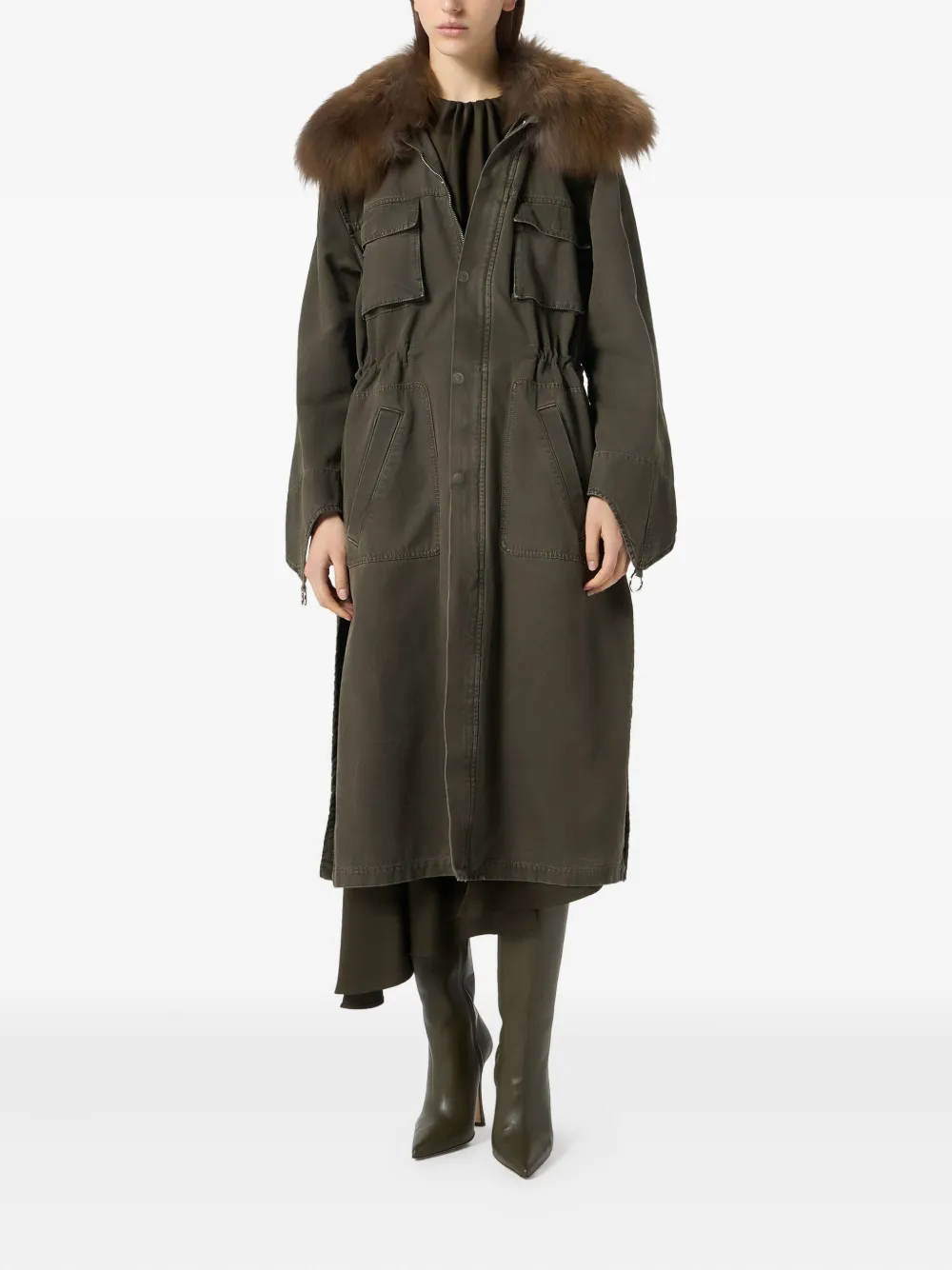 Blumarine Fur-collar Parka Coat In Green