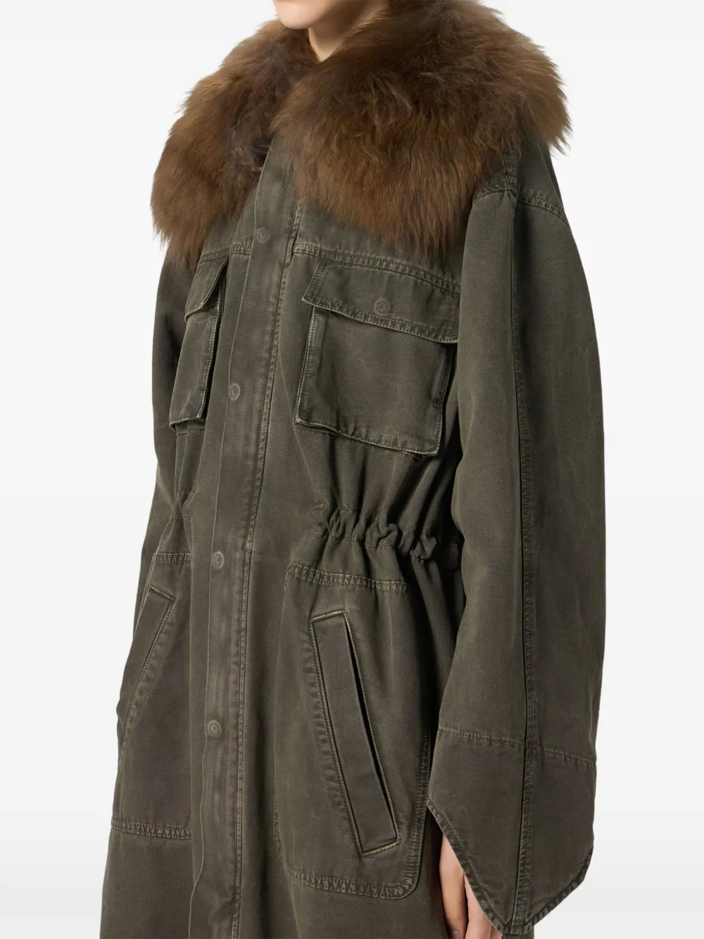 Blumarine Fur-collar Parka Coat In Green