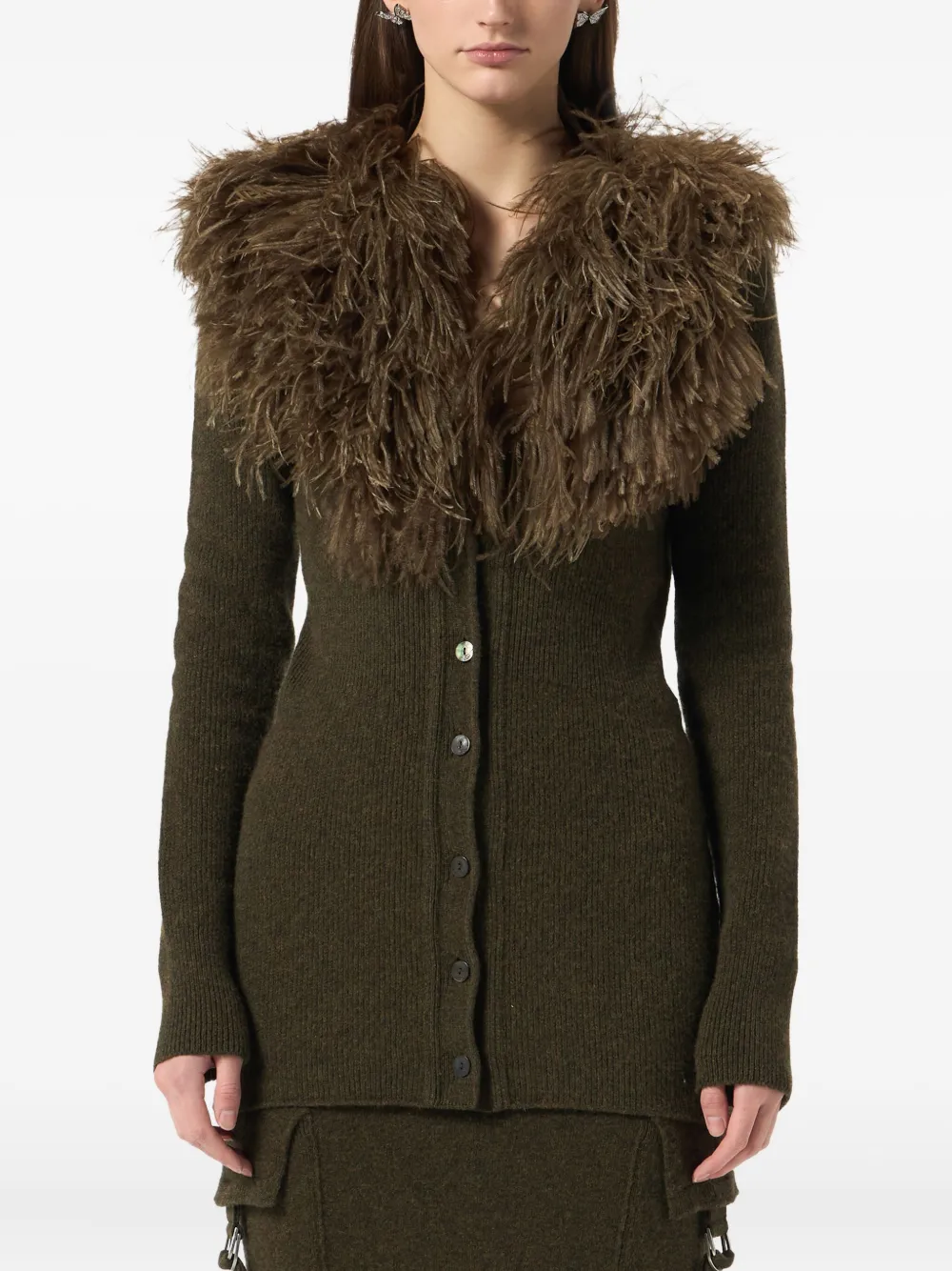 Blumarine Wollen vest verfraaid met veren Groen