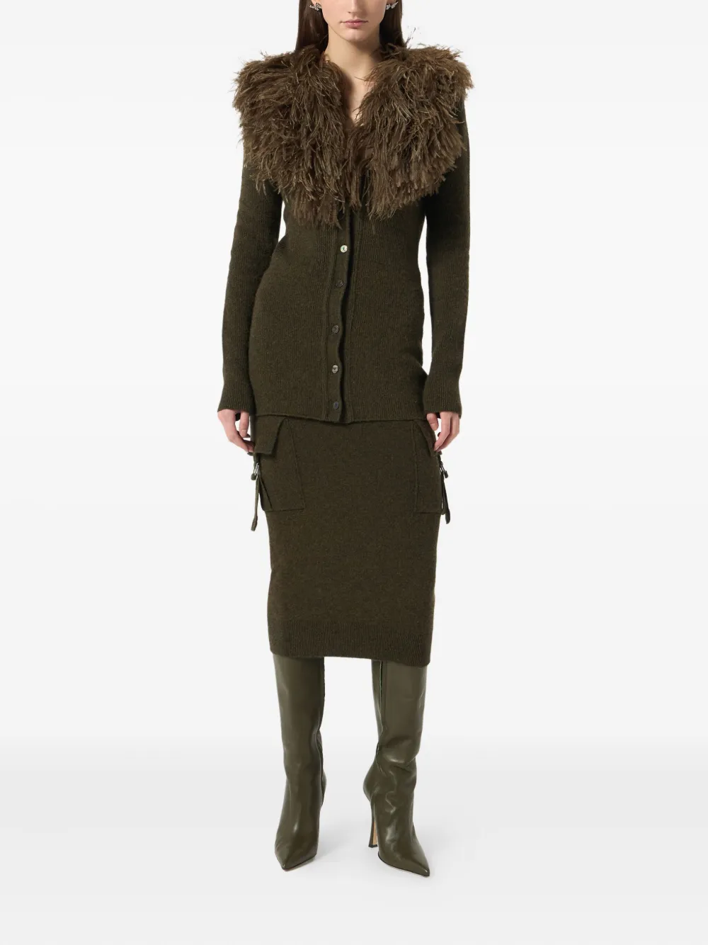 Blumarine Wollen vest verfraaid met veren Groen
