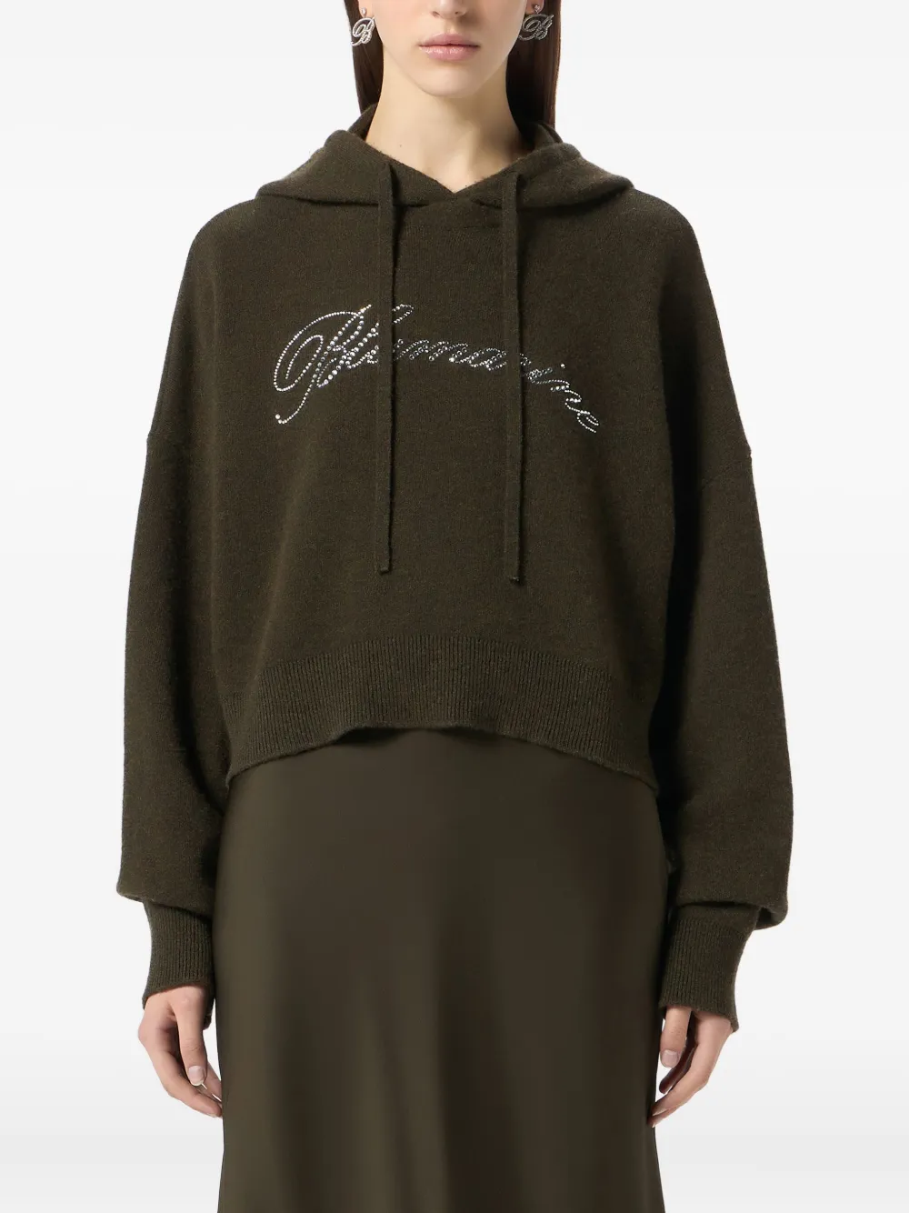 Blumarine Cropped hoodie met logo Groen
