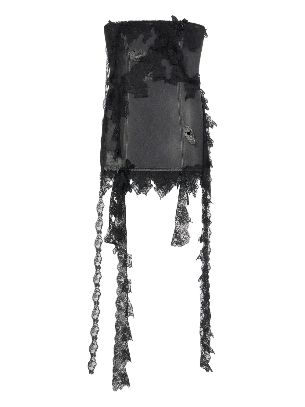 Blumarine Strapless spijkerjurk met kanten afwerking Grijs