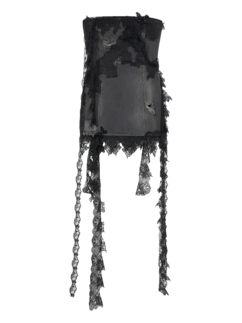 Blumarine strapless lace-trimmed denim dress