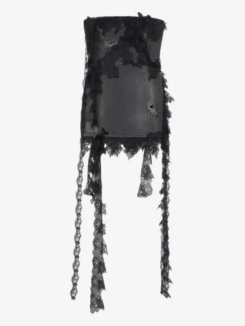 Blumarine strapless lace-trimmed denim dress