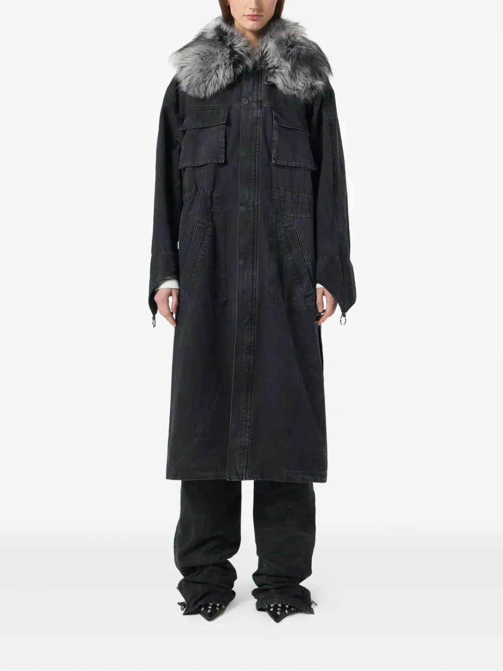 Blumarine Fur-trimmed Parka In Black