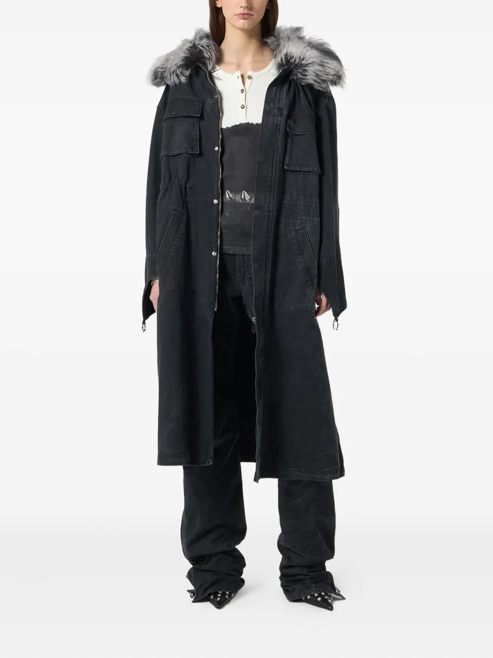 Blumarine Fur-trimmed Parka In Black