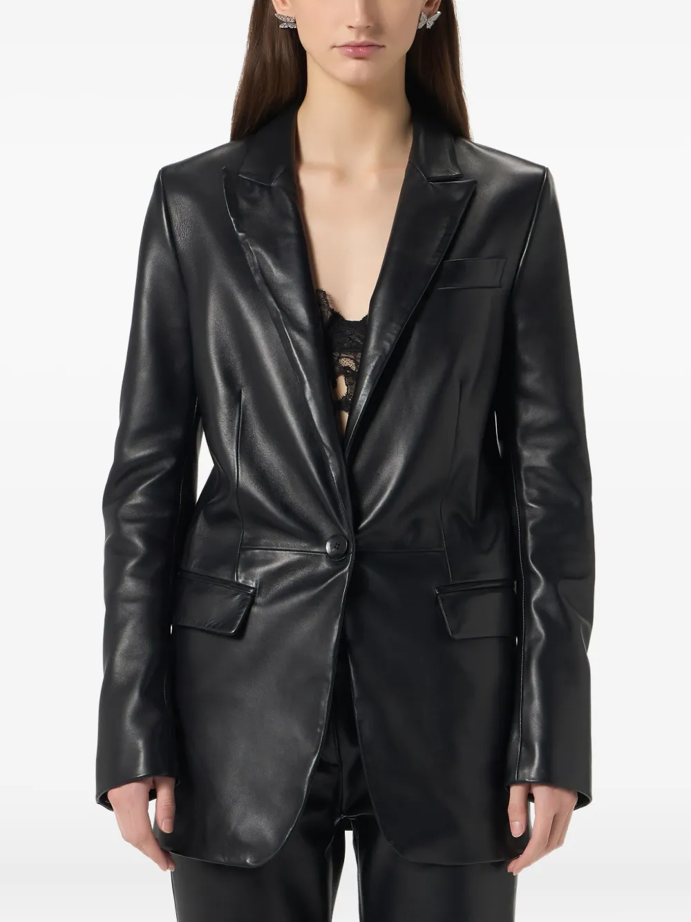 Blumarine Leather Blazer In Black
