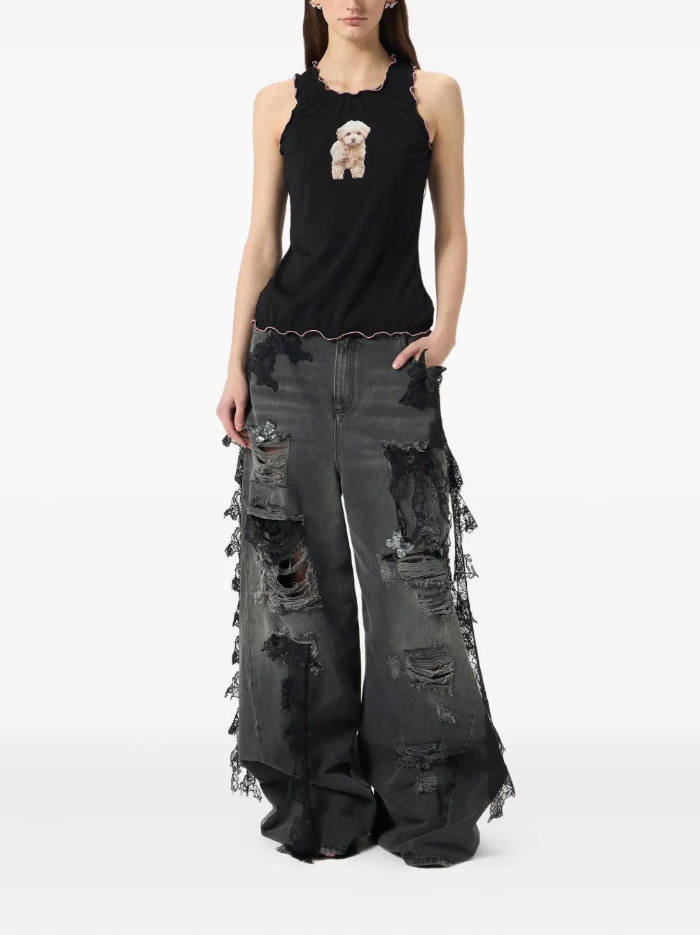 Blumarine Gerafelde jeans Grijs