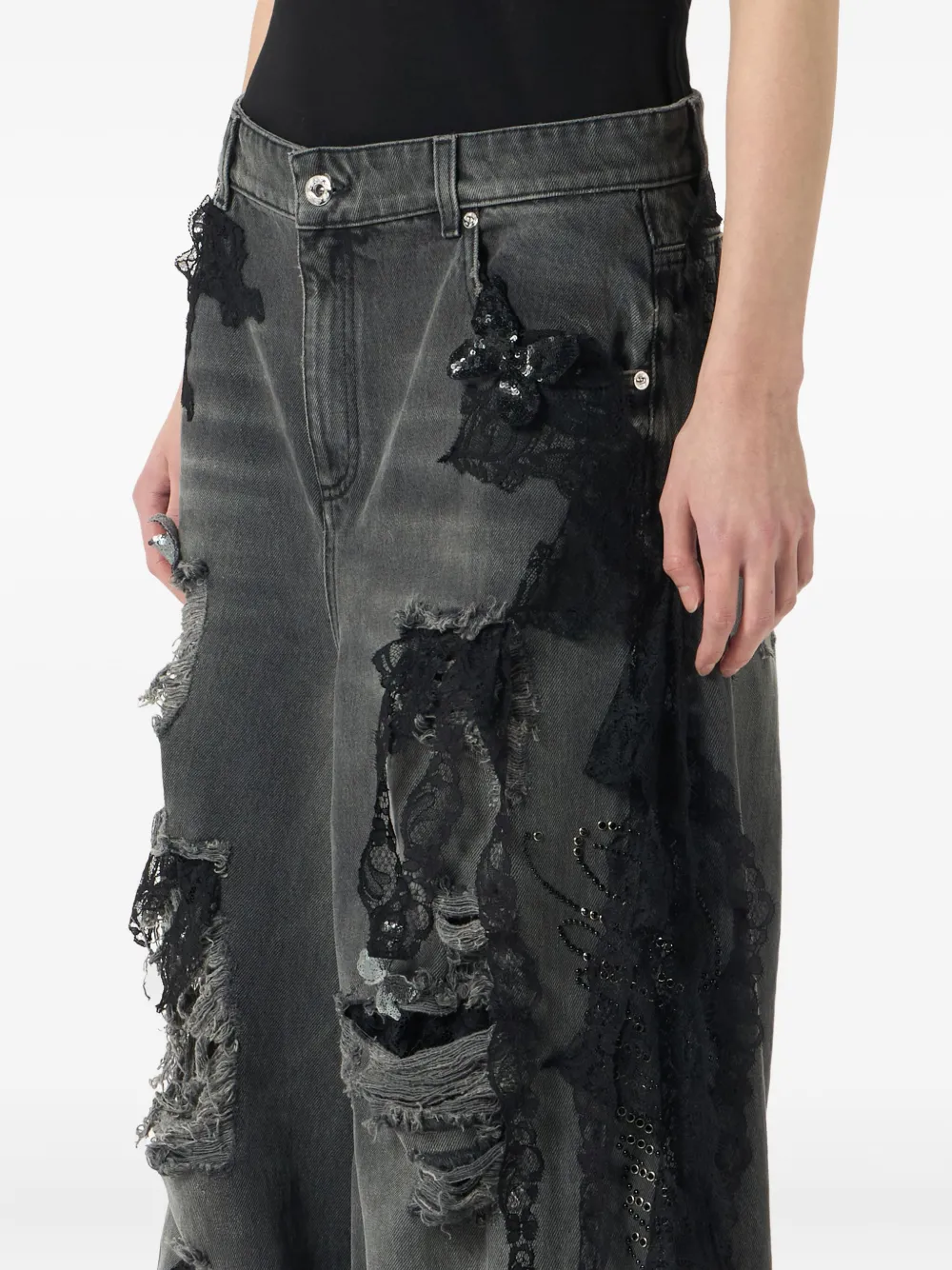 Blumarine Gerafelde jeans Grijs