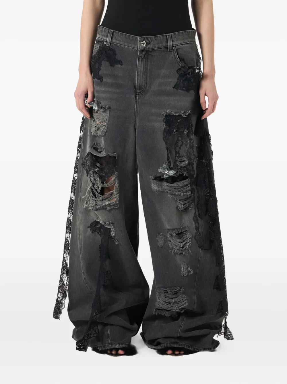 Blumarine Gerafelde jeans Grijs