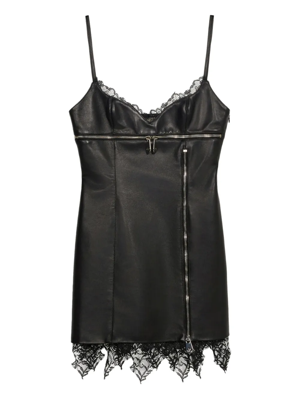 Blumarine Leren jurk met afwerking van kant Zwart