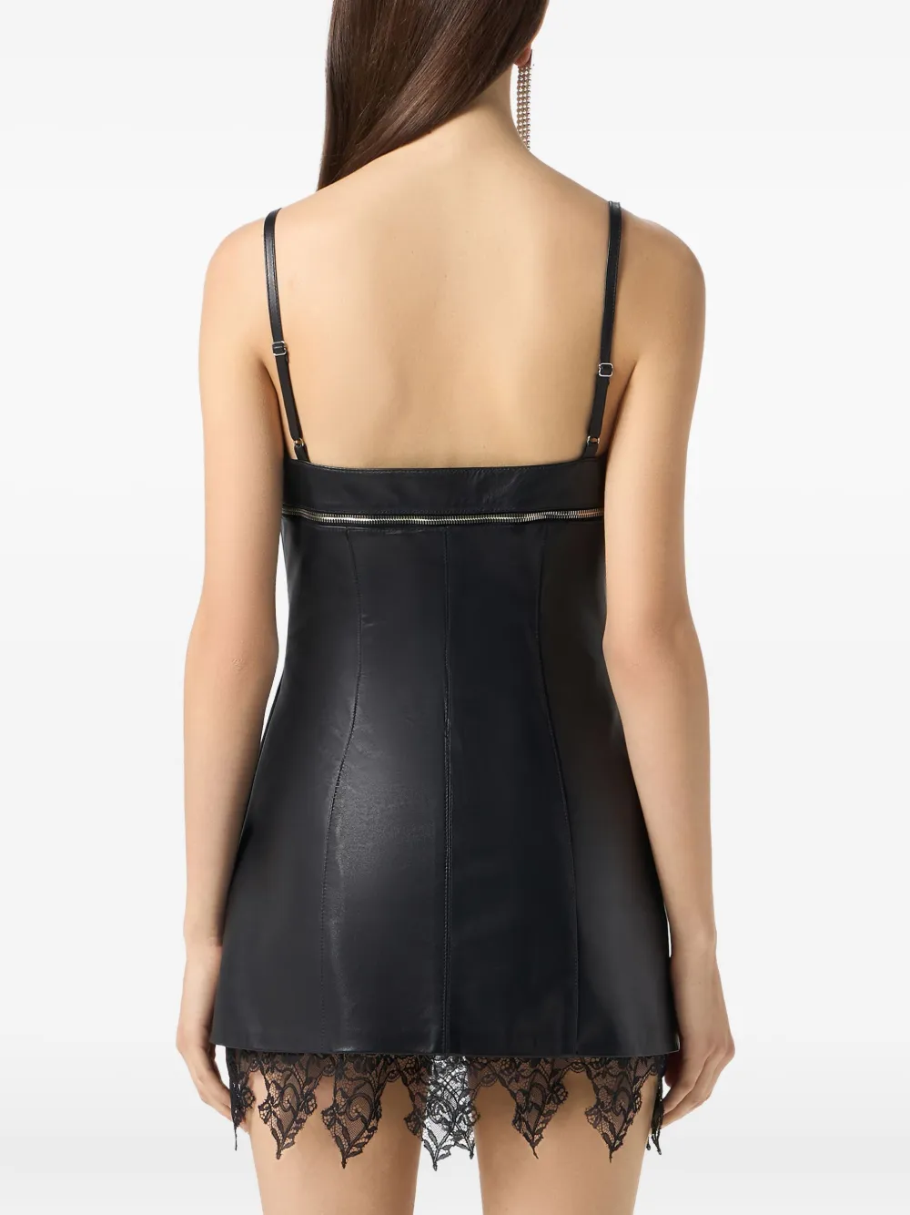 Blumarine Leren jurk met afwerking van kant Zwart