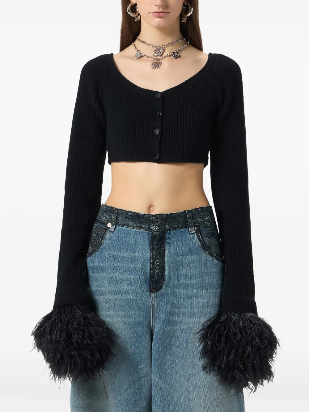 Blumarine Geribbeld vest Zwart