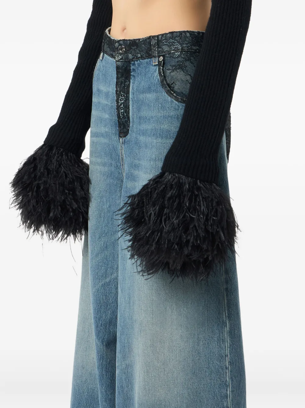 Blumarine Jeans met afwerking van kant Blauw