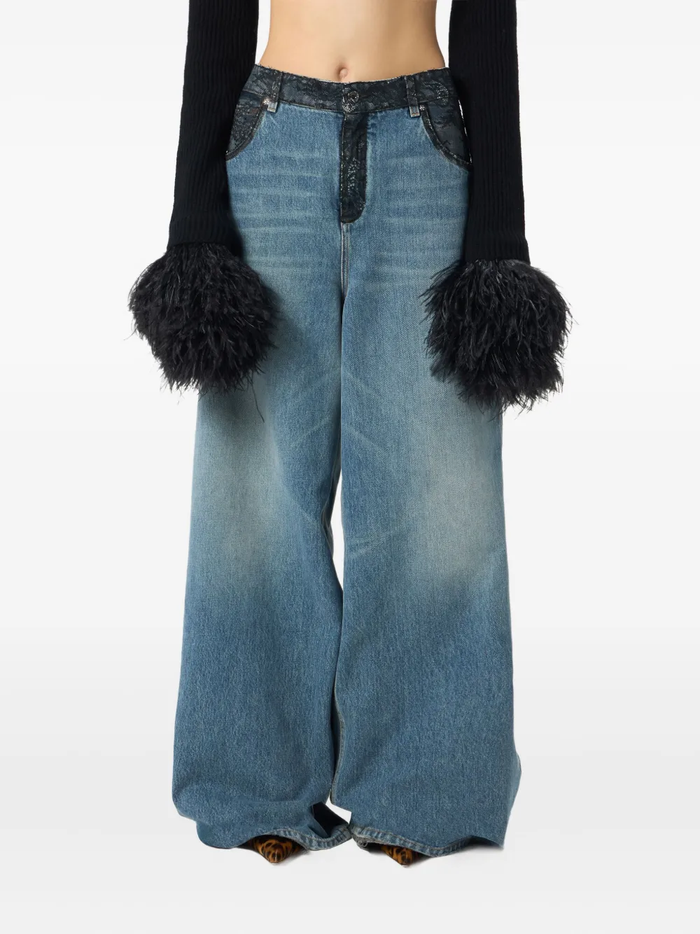 Blumarine Jeans met afwerking van kant Blauw
