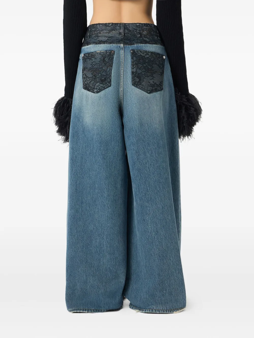 Blumarine Jeans met afwerking van kant Blauw