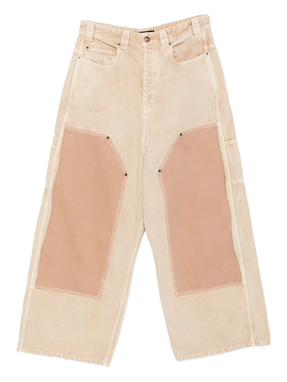 Balenciaga Ripped Off Panelled Cotton Trousers In Gold