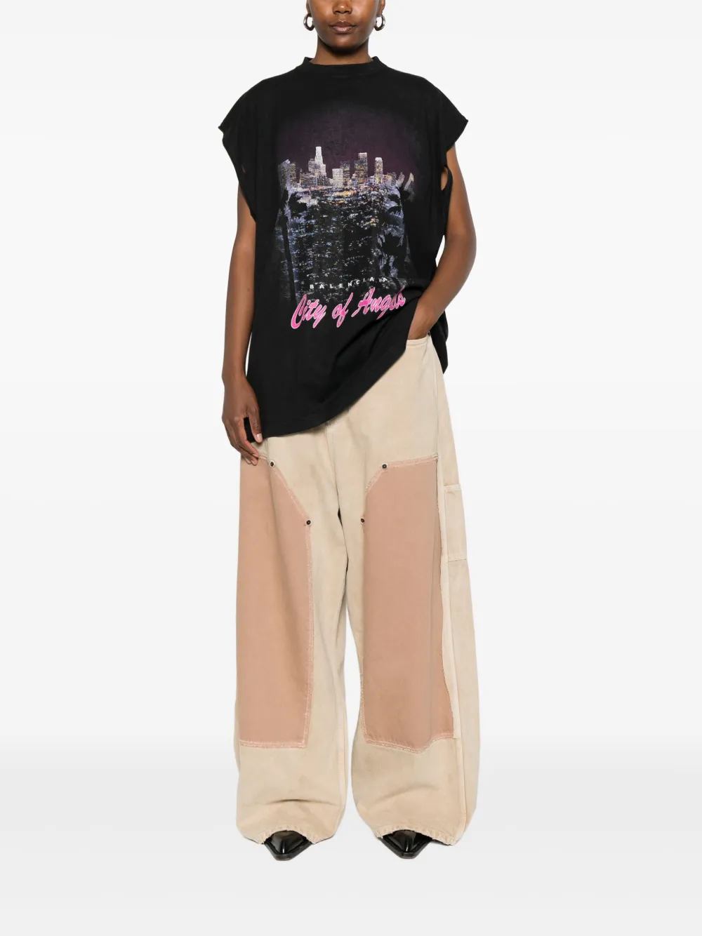 Balenciaga Ripped Off katoenen broek met vlakken Beige