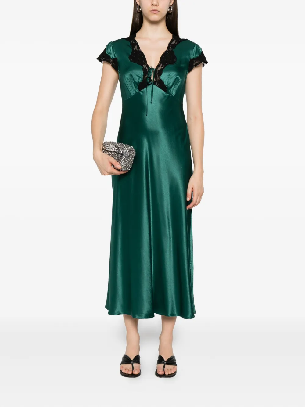 Rixo Amari lace-trimmed satin dress Groen