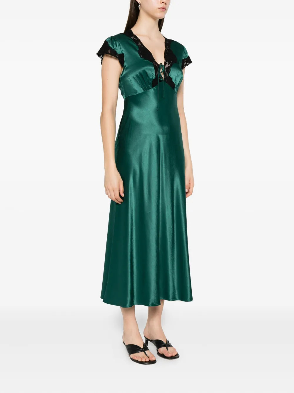 Rixo Amari lace-trimmed satin dress Groen