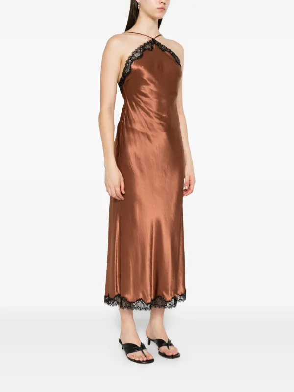 chinese dress ladies DULL SATIN LACE TRIM SLIP MIDI DRESS main image 0