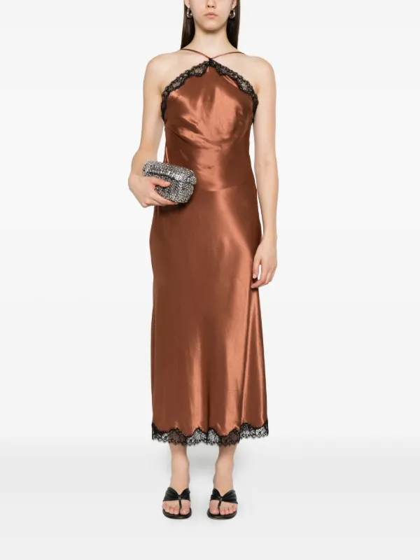 Rixo Harlan lace-trimmed Slip Dress | Brown | FARFETCH OM