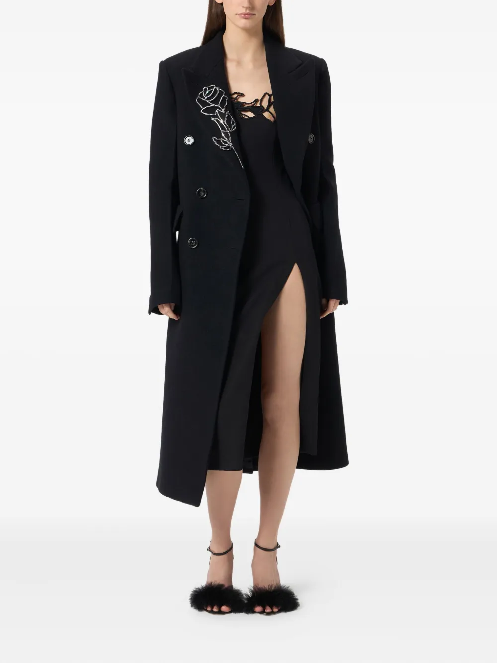 Blumarine Jas met dubbele rij knopen en geborduurde bloemen Zwart