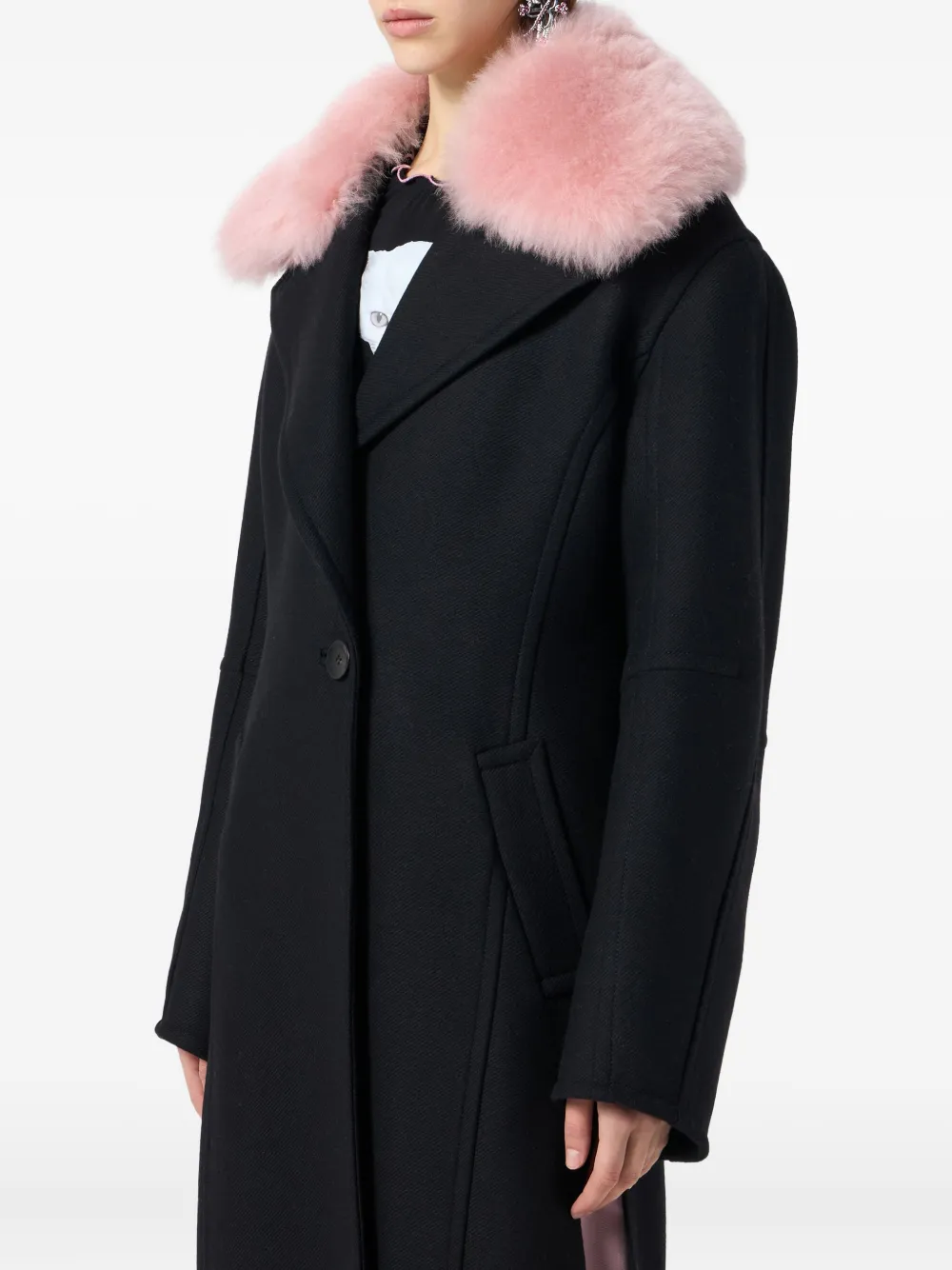 Blumarine Long Coat With Faux Fur Collar In Black