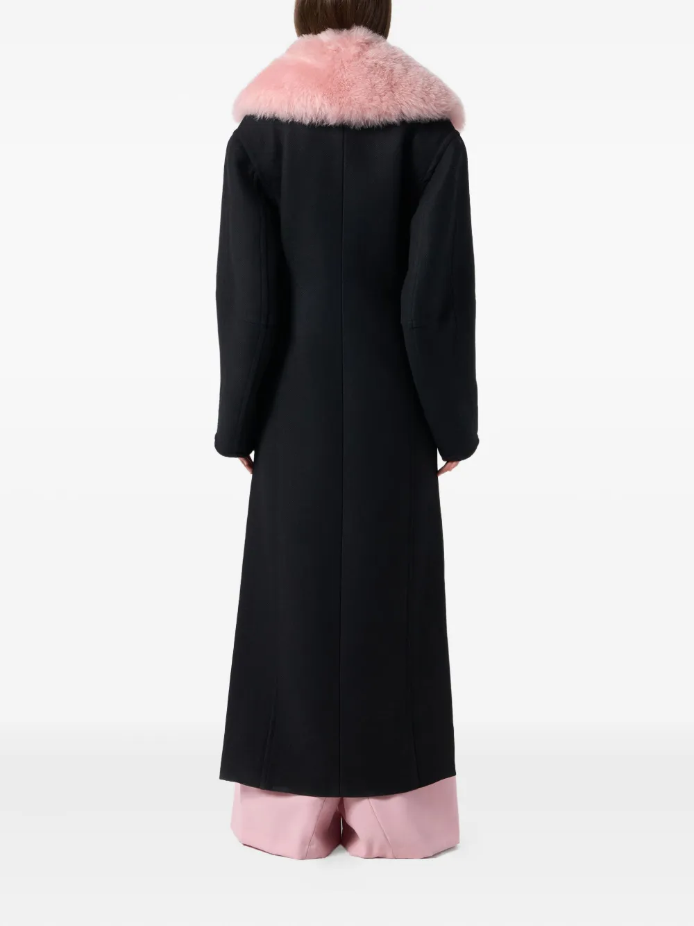 Blumarine Long Coat With Faux Fur Collar In Black