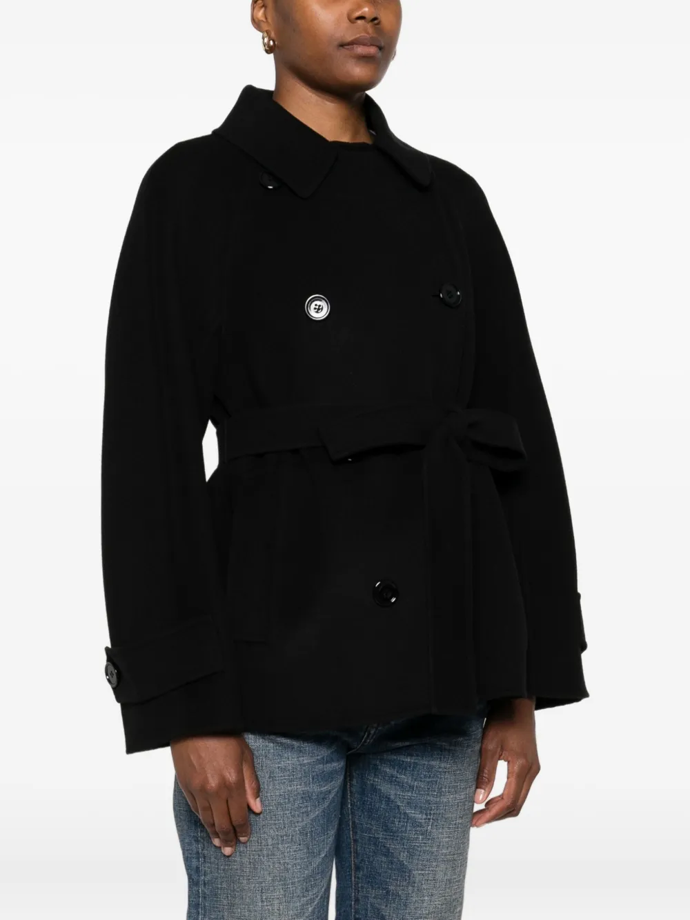 'S Max Mara Louis sailorjas met ceintuur en dubbele rij knopen Zwart