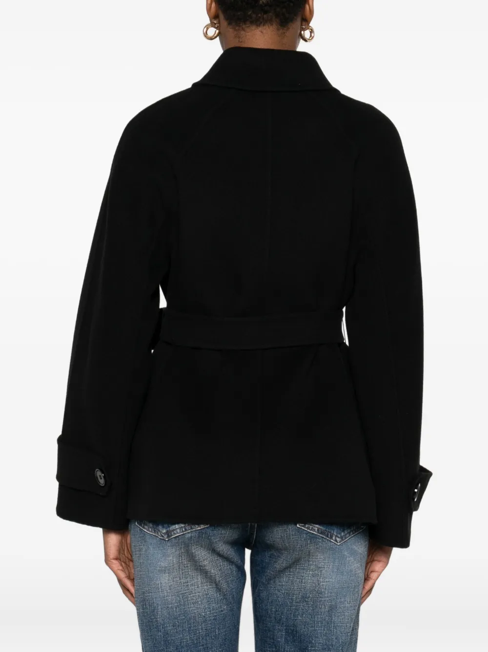'S Max Mara Louis sailorjas met ceintuur en dubbele rij knopen Zwart