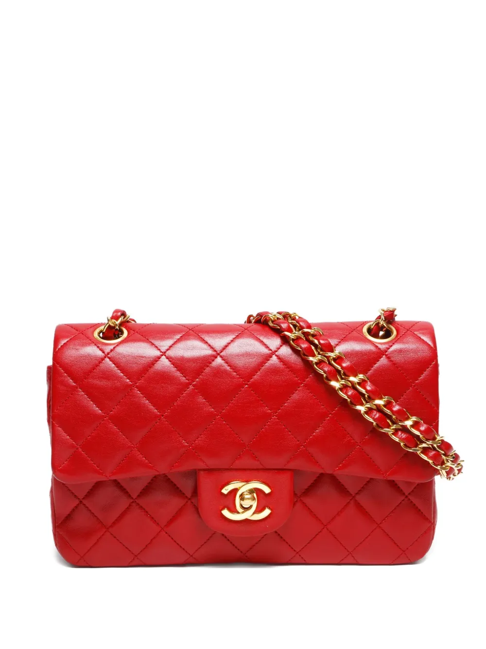 Pre-owned Chanel 1985-1993 Cc Mark Double Flap Shoulder Bag In Red
