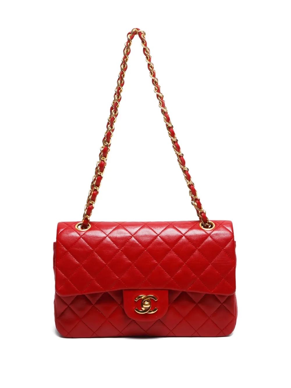 Pre-owned Chanel 1985-1993 Cc Mark Double Flap Shoulder Bag In Red