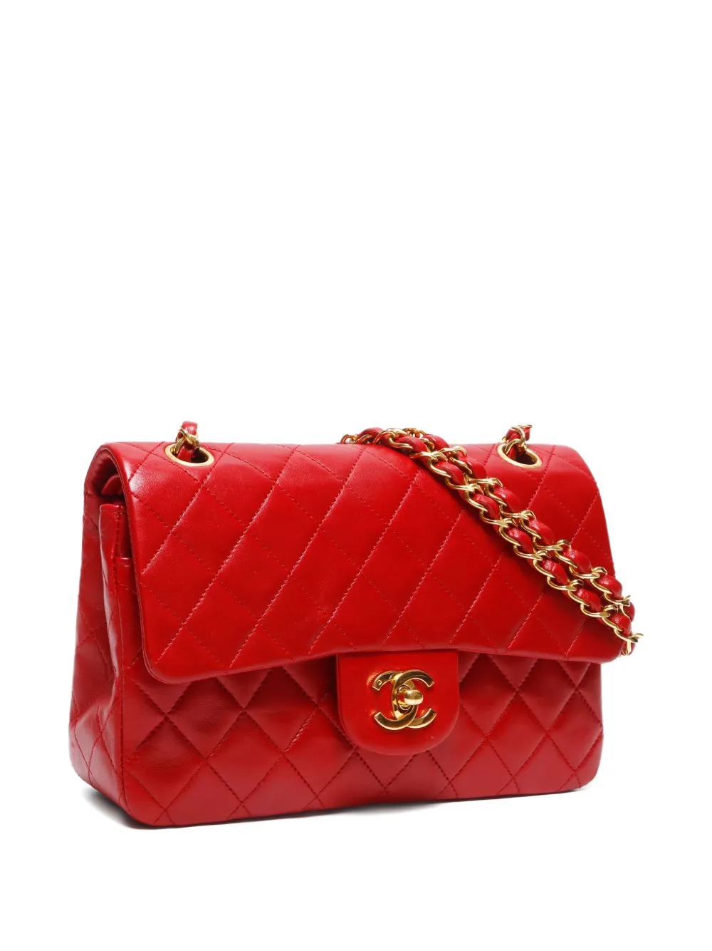 Pre-owned Chanel 1985-1993 Cc Mark Double Flap Shoulder Bag In Red