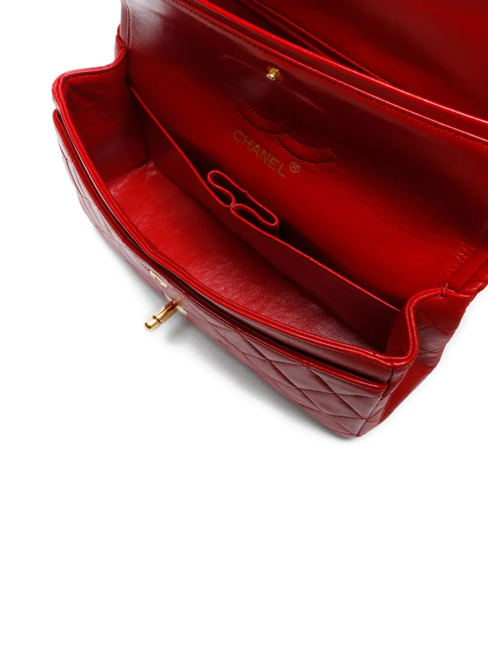 Pre-owned Chanel 1985-1993 Cc Mark Double Flap Shoulder Bag In Red