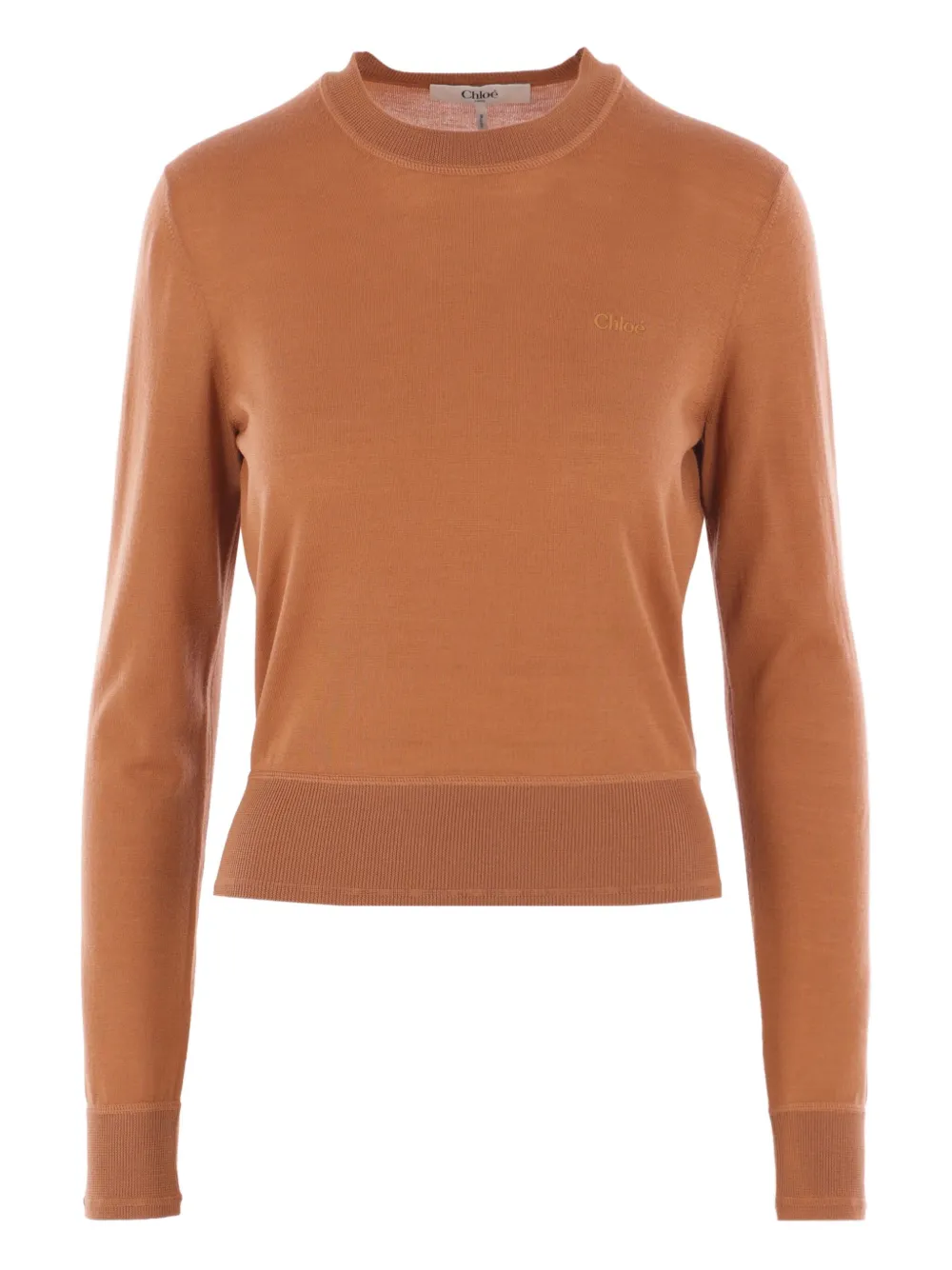 Chloé T-shirt met geborduurd logo en ronde hals Bruin