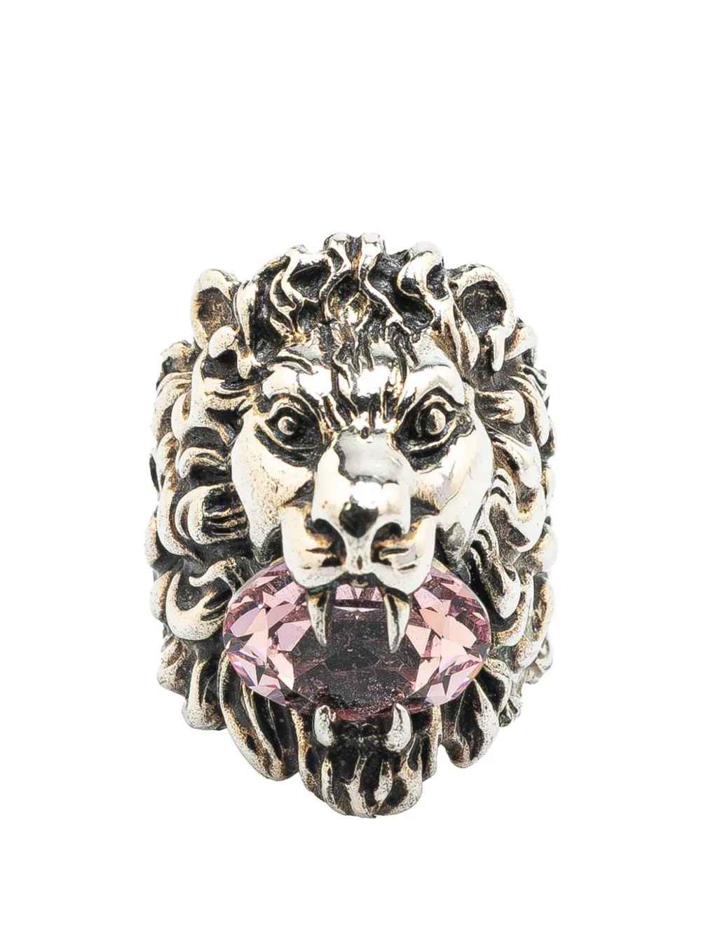 Gucci Pre-Owned 20th Century Silver Plated Crystal Lion Head Ring Gucci Pre-Owned 20th Century Silver Plated Crystal Lion Head Ring