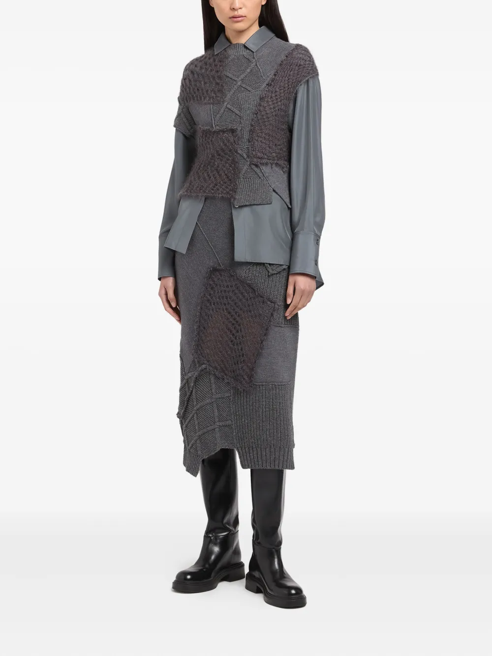 Ports 1961 Trui met patchwork Grijs