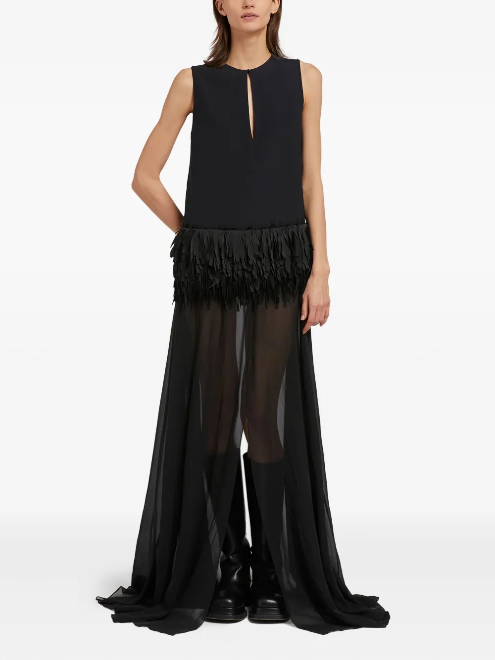Ports 1961 Maxi-jurk verfraaid met veren Zwart