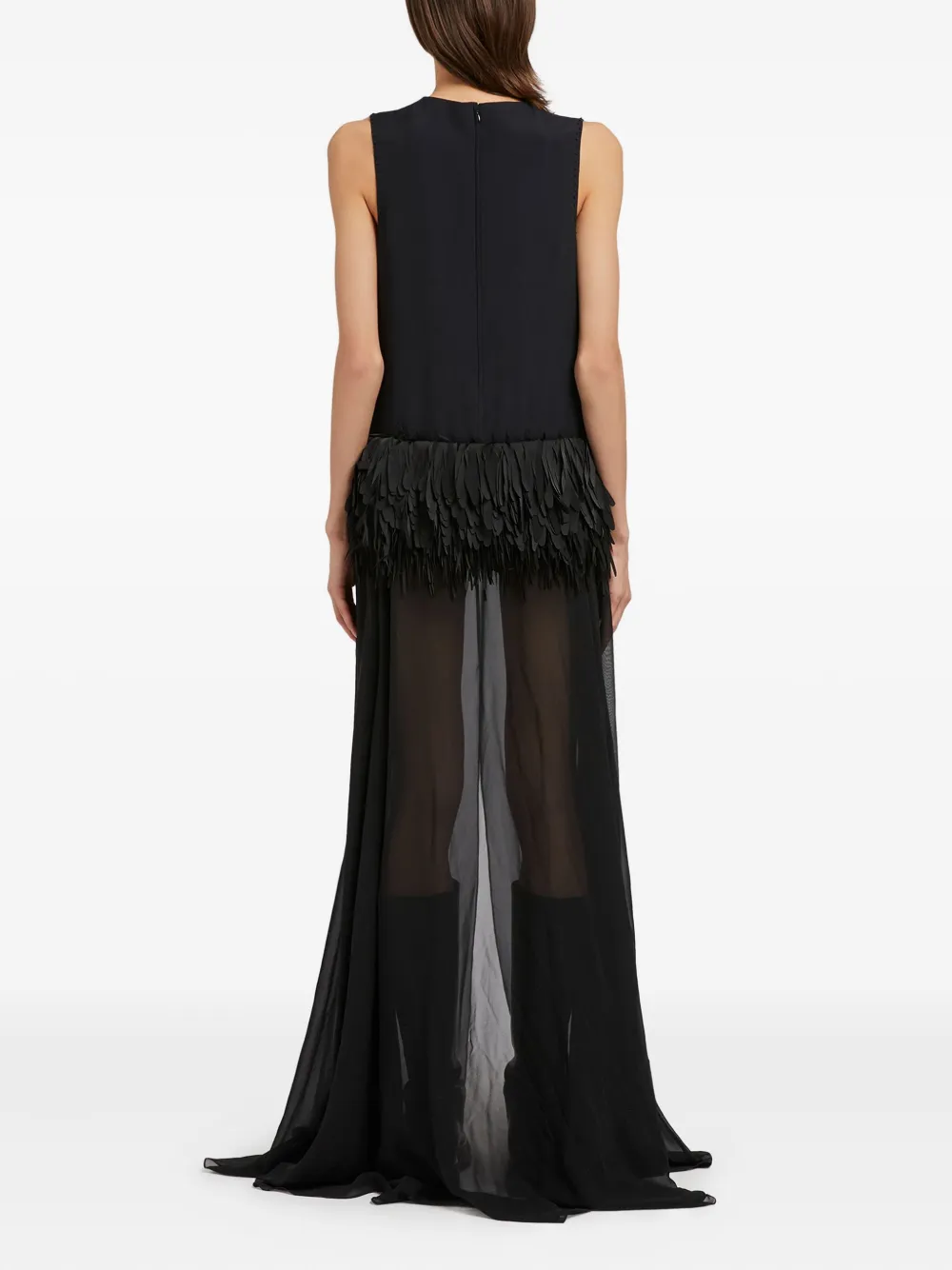 Ports 1961 Maxi-jurk verfraaid met veren Zwart