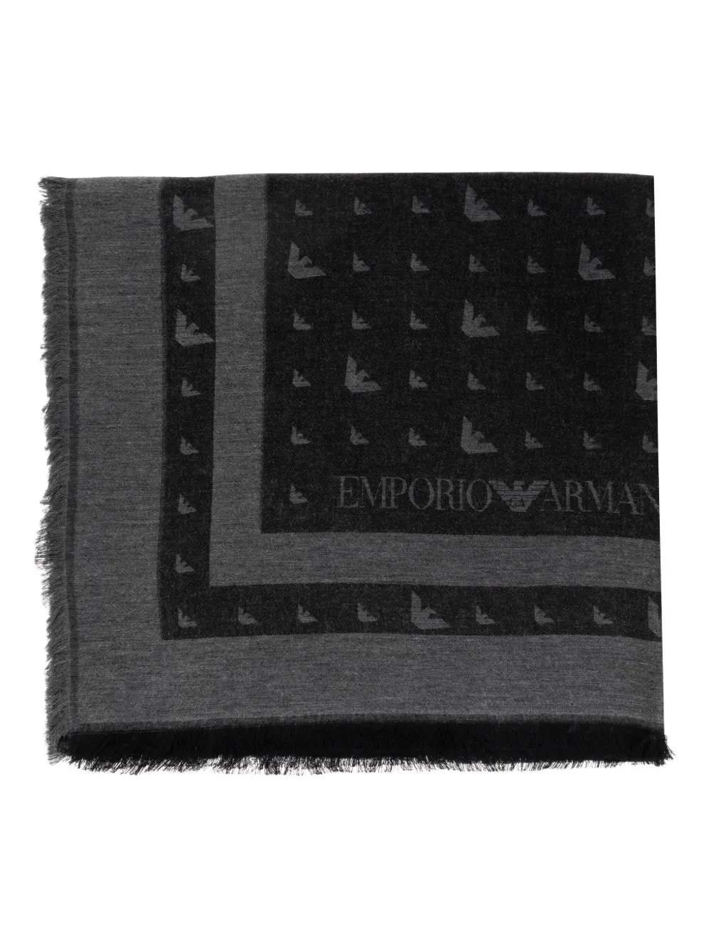 Emporio Armani eagle-logo fringed scarf | Grey | Image 1