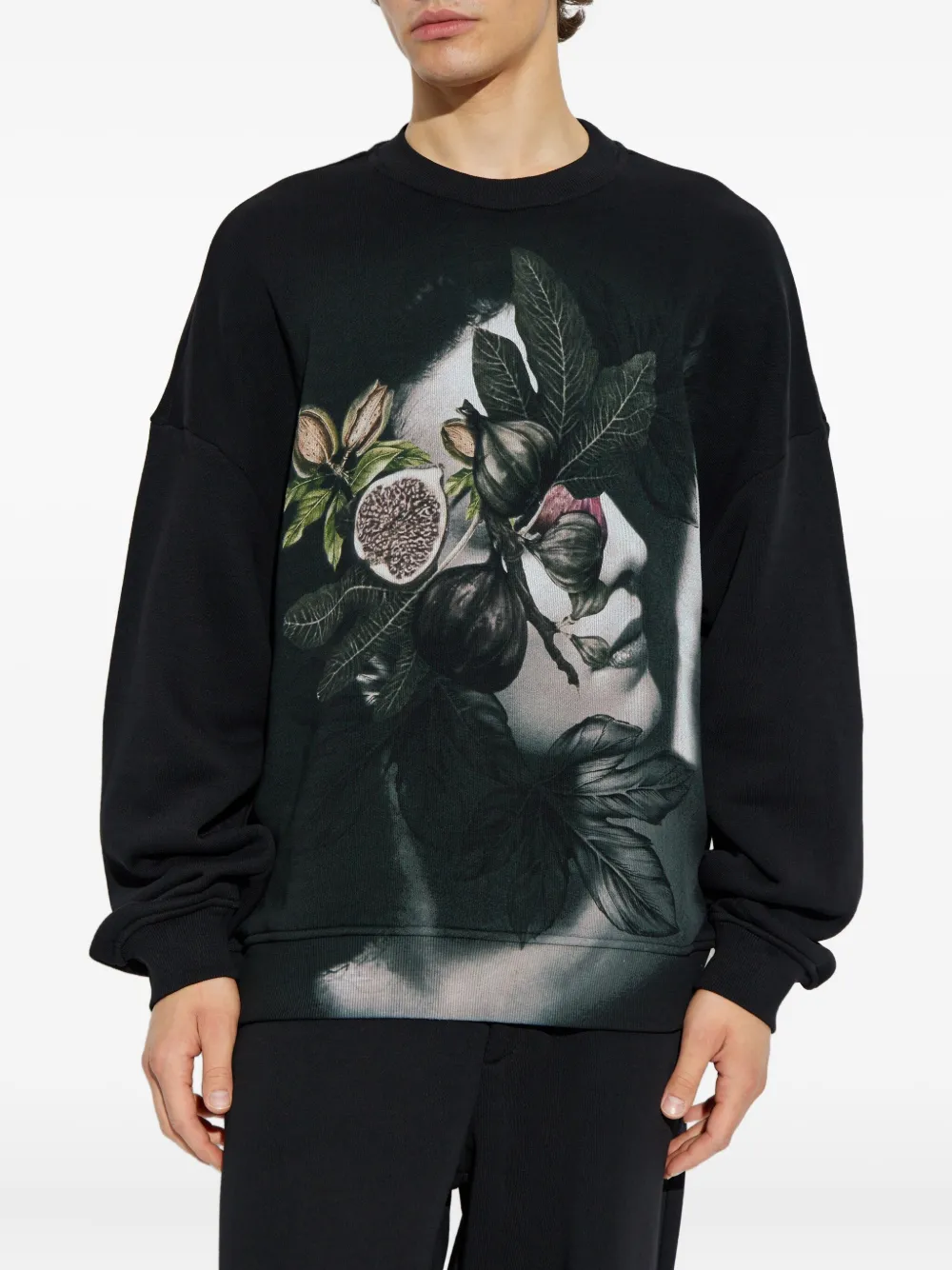 Emporio Armani fig-print crew-neck sweatshirt Zwart