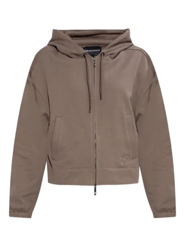 Emporio Armani Logo-embroidered Zip-up Hoodie in Brown