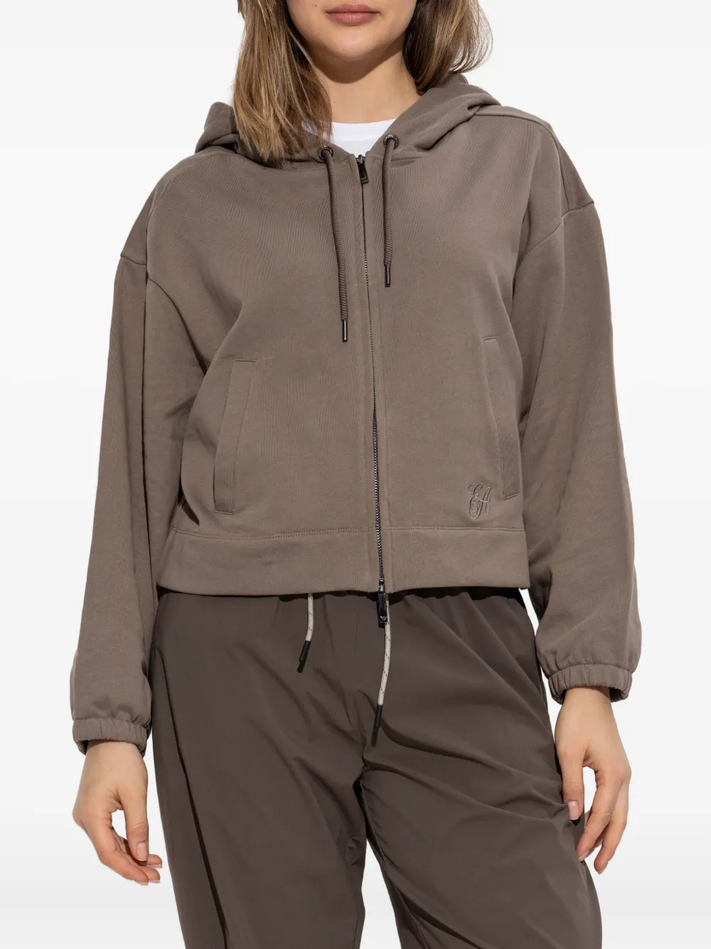 Emporio Armani Hoodie met geborduurd logo en rits Bruin